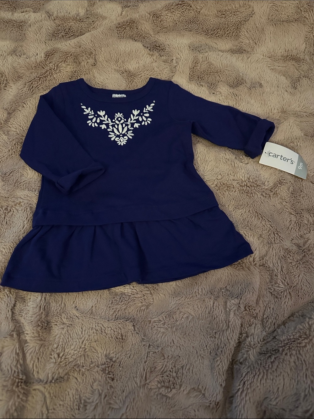 Carter's Navy Dress with White Floral Embroidery